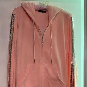 Juicy Couture crystal embellished Hoodie, apricot velour, US size XL, fits L